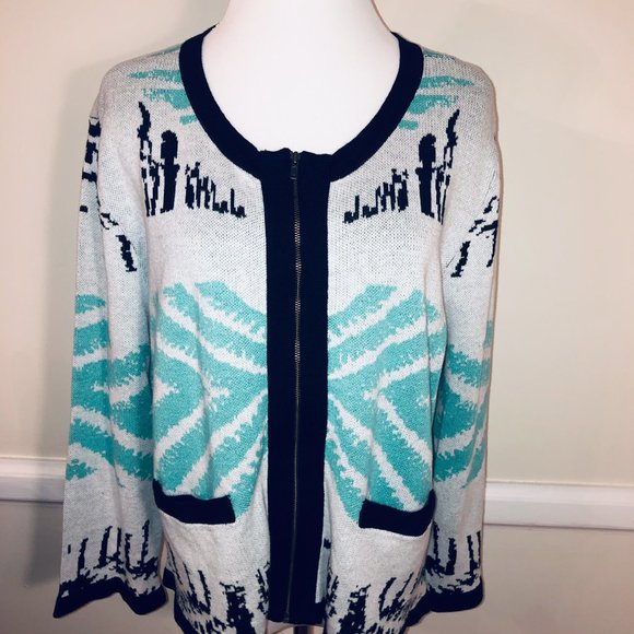 Anthropologie Konrad Joseph Zip Front Primitive Print Cardigan Size XL Print - Picture 2 of 11